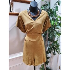 Nine West Alderwood Brown Polyester Blend V-Neck Short Sleeve Casual Romper 2XL